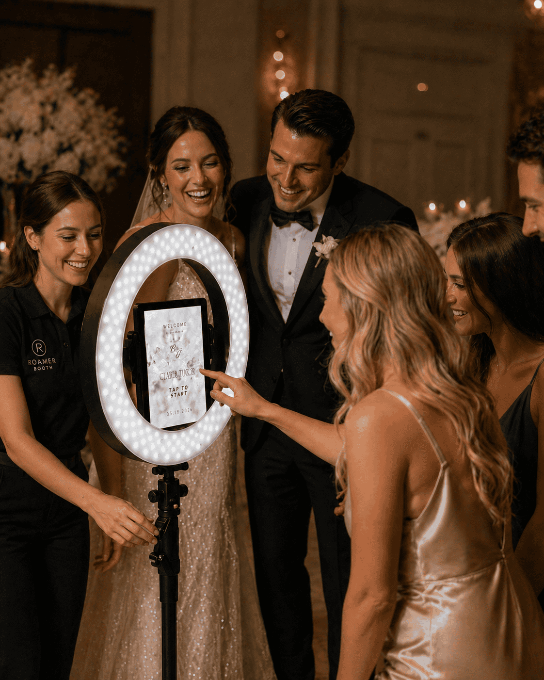 Bride and groom using the Magik Moments Roamer Photo Booth at a wedding in Vancouver