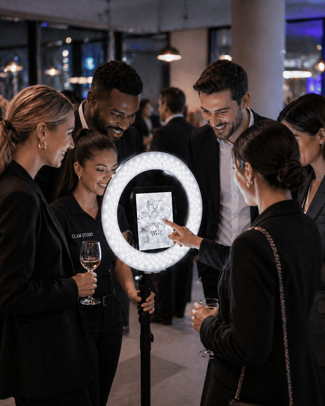 Guests enjoying the Magik Moments Roamer Photo Booth at a corporate event in Vancouver